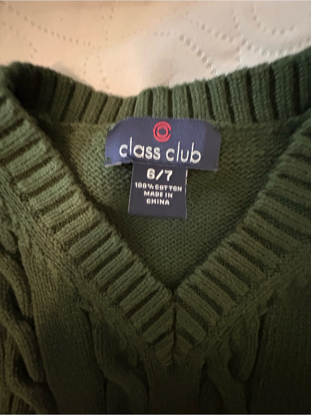 Class Club Green Cable Knit V-Neck Sweater